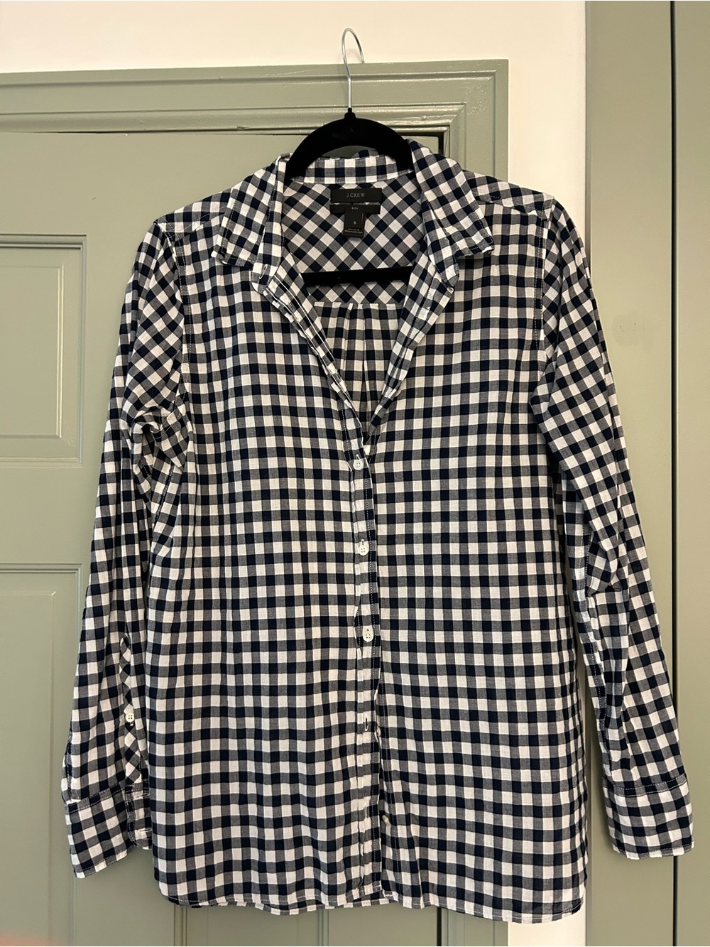 J Crew Women's Navy and White Gingham Button-Down Shirt